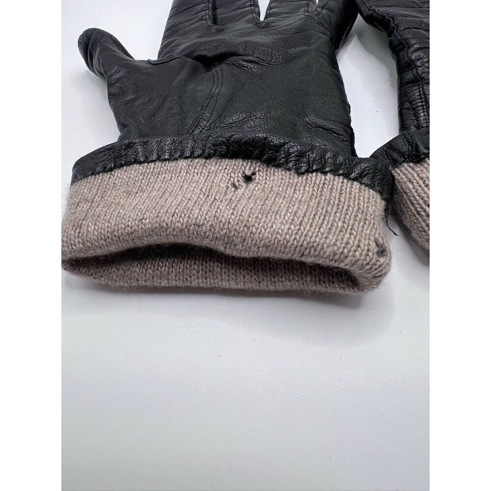 Black Vintage High Leather Gloves Cashmere Lined Size 8 - Picture 5 of 7